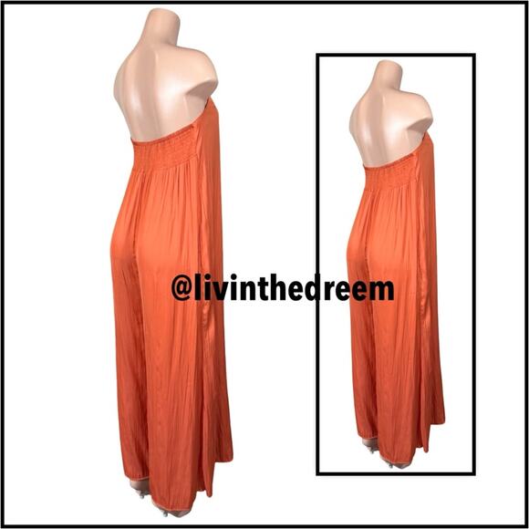 FREE PEOPLE BEACH KIMMIE SHINE STRAPLESS WIDE LEG ONE PIECE JUMPSUIT SZ M $130 - Picture 8 of 15